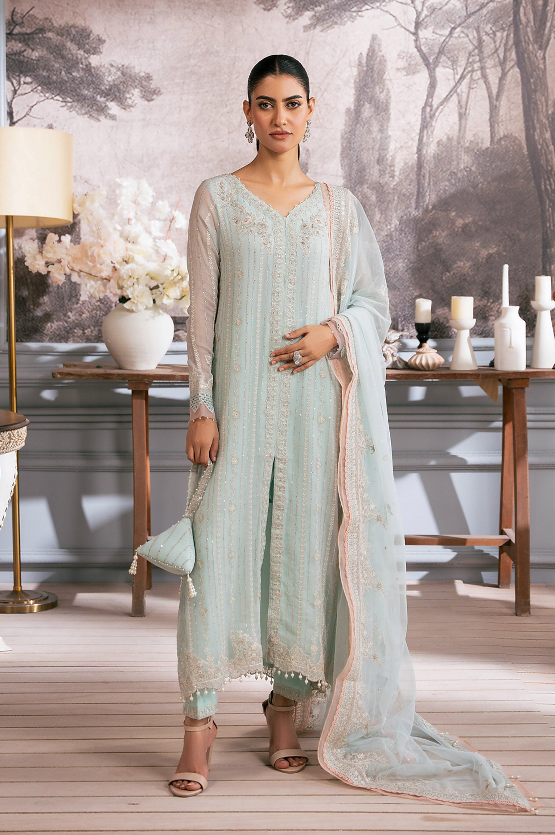 3 Piece Embroidered Chiffon Suit